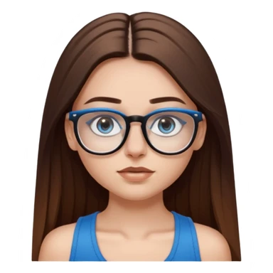 White girl with long straight brown hair and blue eyes wearing plastic frame glasses that go from black to clear ombré from top to bottom. Stud nose piercing on right side of nose and a septum piercing (the ring on bottom of nose). Wearing black tank top. sticker