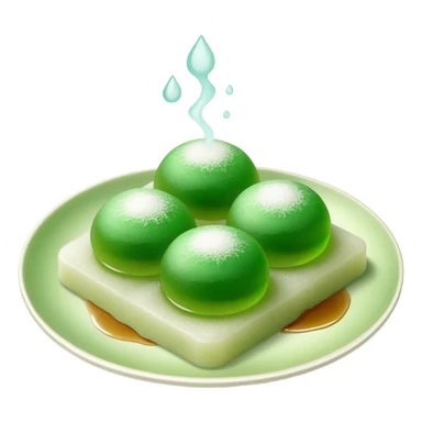 four green spherical warabi mochi on the plate sticker
