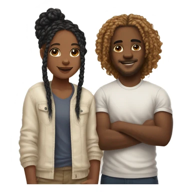 Realistic black girl with box braids and light skin boy with short curly hair and a short beard hugging sticker