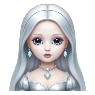 Cinematic, Ultra realistic 32k HD, hauntingly beautiful doll, Balanced features, highly detailed, glowing with silver light, high shine, remembrance, a painting of white silver, fanciful, enchanting, ghostly. The image is so lifelike it feels as though it could leap off the canvas at any moment sticker