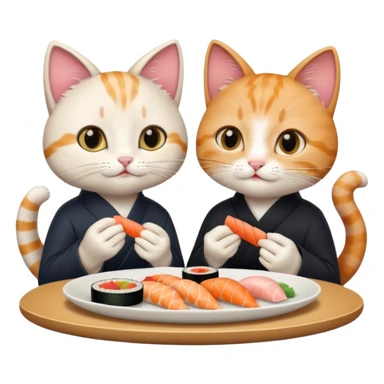 cute girl cat and a cute boy cat eating sushi together sticker