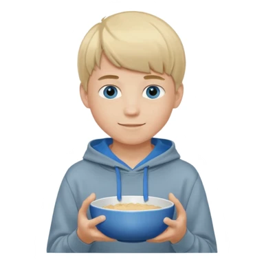 Teen boy with blue eyes and Grey hoodie standing up with blond short bowl cut sticker
