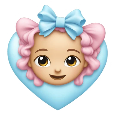 baby pink heart with a baby blue bow around it sticker