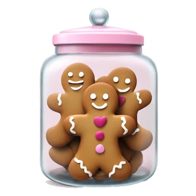 realistic glass cookie jar with pale pink lid with isolated gingerbread mans with heart cookies full sticker