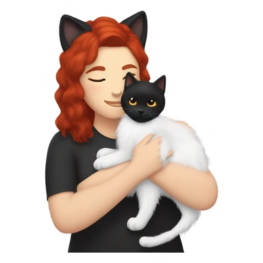black fluffy cat and white woman with red hair cuddling sticker