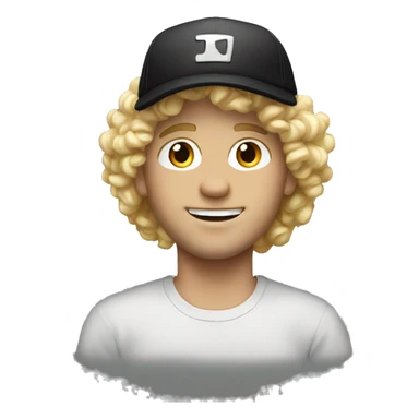 realistic male portrait in black cap, backwards, blonde hair and curly sticker