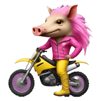 Razorback wearing yellow clothes with pink boots on a black dirt bike sticker