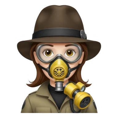 Hacker with a fedora with brown hair wearing a gasmask sticker