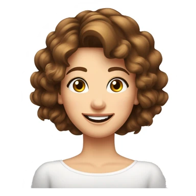 Une charmante dame avec des cheveux bruns legerement boucles jusqu'au epaules, des yeux verts, un regard timide, un beau sourire sticker