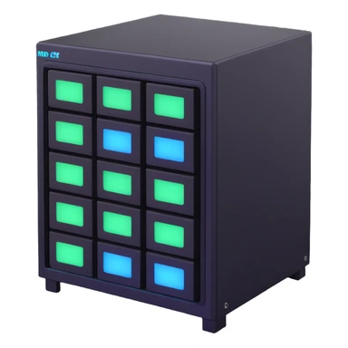 server rack with blue and green indicator lights, 3D style sticker