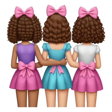 5 besties side by side from behind 2 girls with curly hair and the rest straight hair with bows in their hair sticker