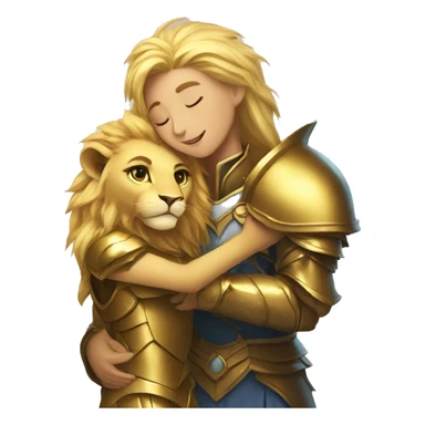 A lion leonin with golden armor hugging a female blonde elf  sticker