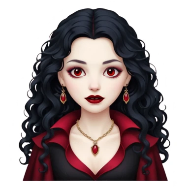 Vampire lady Pale queen with ruby necklace, curly black long hair sticker