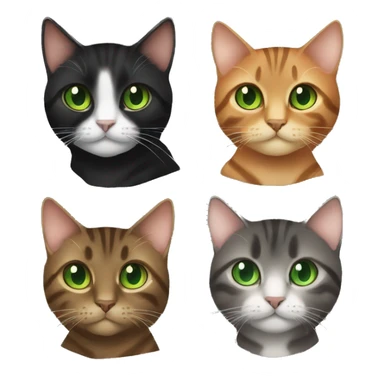 a brown tabby with green eyes, black tuxedo with green eyes, dark brown cat with orange eyes sticker