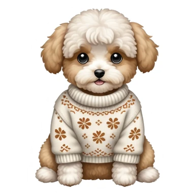 Maltipoo wearing a sweater sticker