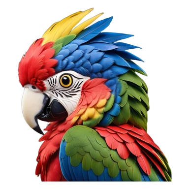 Cinematic Realistic Noble Macaw Portrait Emoji, Poised and majestic, with a robust, vibrant build and meticulously detailed plumage in scarlet, deep blue, and touches of gold, a strong, curved beak and piercing, intelligent eyes, rendered with lifelike feather texture and natural lighting, high shine, commanding and regal, styled with an air of tropical authority, focused and attentive, soft glowing outline, capturing the essence of a watchful and confident macaw that appears ready to soar out of the screen with effortless splendor! sticker