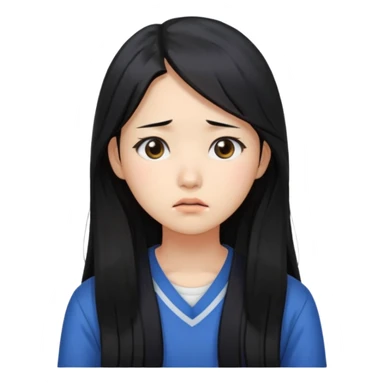  Korean female college student with a worried face , long hair,  sticker