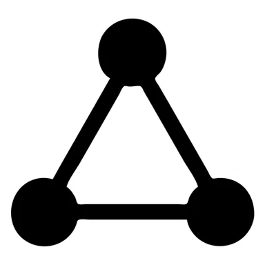 Minimalist vector logo, abstract network symbol, triangle shape pointing upwards, three circular nodes at the triangle vertices connected by thin straight lines, simple geometric forms, flat design, monochrome, no gradients, no shadows, clean tech style, modern system utility logo, high contrast, scalable SVG style, centered composition, white on dark background, minimal strokes, suitable for app icon and animation sticker