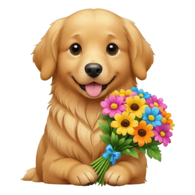 dog holding flowers sticker