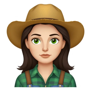 Me  a white woman with long dark brown hair green eyes and high cheek bones and thin top lip and big bottom lip and a mole on my left side of my chin very thin eyebrows with a scar on the right eyebrow and a farmer sticker