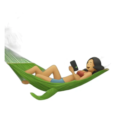 a man is laying in hammock and a woman is fanning him with palm leaf sticker