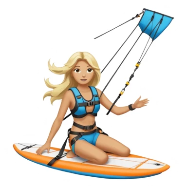 Blonde long haired ladie Kitesurfing with harness sticker