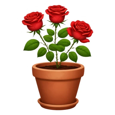 flower pot with red rose flowers with green leaves also in it sticker
