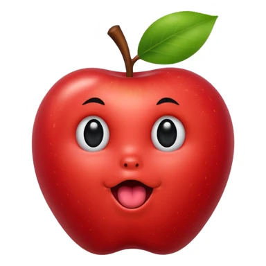 Create an emoji of a red apple with black eyes and a black line for a mouth with its tongue barely sticking out sticker
