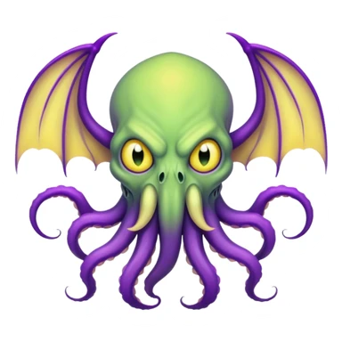 light green Cthulhu with purple bat wings and purple gradient tentacles. Yellow angry eyes. yellow suckers on tentacles. dramaticshading sticker