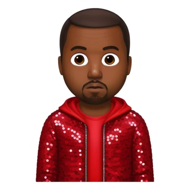 Kanye West with dark brown hair, red sequin outfit sticker