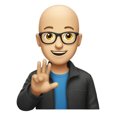 smiling bald boy waving with glasses sticker