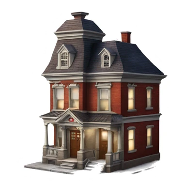 Very old dilapidated Apartment building shaped like the Ghost Busters Firehouse with solar lights and decorative and detailed interior design  sticker