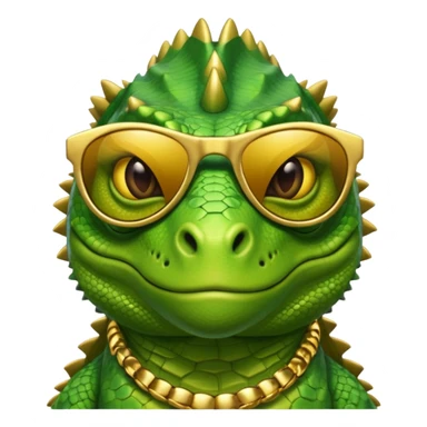 rich capitalist iguana head with golden glossy sunglasses sticker