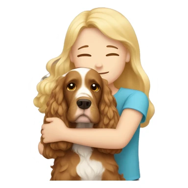 Brown hair Girl hugs an Blonde Boy with golden cocker spaniel  sticker