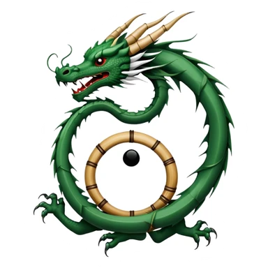 An icon symbolizing Eastern martial arts in the style of an emblem, with a black-and-white Yin-Yang symbol at the center. A dragon is placed on either side, representing strength and wisdom. The design includes bamboo and traditional elements. Transparent background sticker