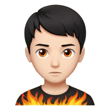 An Emoji of boy with short black hair, who can be described by three words: risk-taker, fire, realist sticker