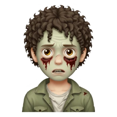 menino com cabelo cacheado e olhos marrons, com aparencia de zumbi sticker