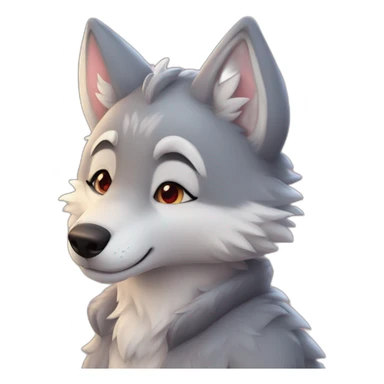 An full body furry anthropomorphic grey wolf in love rosy cheeks. Anthro. Hearts in air sticker