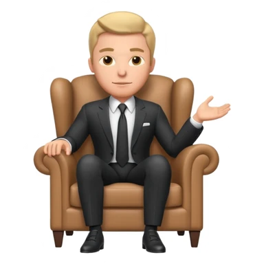 businessman sitting in an armchair, confident relaxed pose, formal suit and tie, professional corporate vibe, 3D cartoon style, mobile game icon style, clean background, no text, no watermark
 sticker
