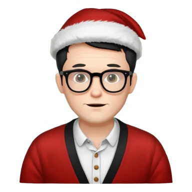 white man wearing glasses, black short hair dressed as hipster Santa in a cardigan  sticker