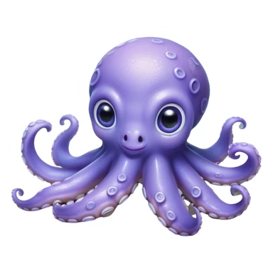 Cinematic Cute Baby Octopus Portrait Emoji, Head tilted slightly in a curious and endearing way, featuring a smooth, rounded light blue-purple body with enormous, sparkling eyes filled with warmth and innocence, delicate tentacles curling playfully, Simplified yet irresistibly adorable features, highly detailed, glowing with a soft, dreamy marine glow, high shine, affectionate and gentle, stylized with a touch of whimsical deep-sea charm, soft glowing outline, capturing the essence of a tiny, inquisitive octopus that looks ready to gently drift into your heart! sticker