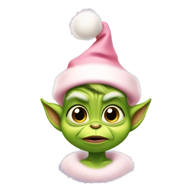 baby grinch wearing a light pink Santa hat sticker