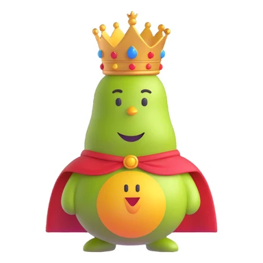 royal pear with a crown, elegant and regal, fun emoji style, wearing a cape sticker