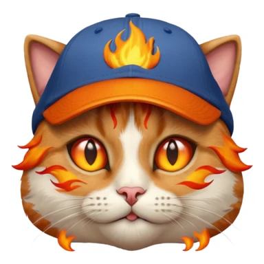 Cat with the flames in his eyes with a orange baseball hat in sticker