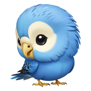 cinematic-cute-blue-budgie-portrait-emoji,-head-tilted-playfully-and-inquisitively,-featuring-a-brilliant-blue-feathered-fur-and white and black face-with-a-natural-sheen,-round,-sparkling-dark-eyes-filled-with-curiosity,-simplified-yet-irresistibly-adorable sticker
