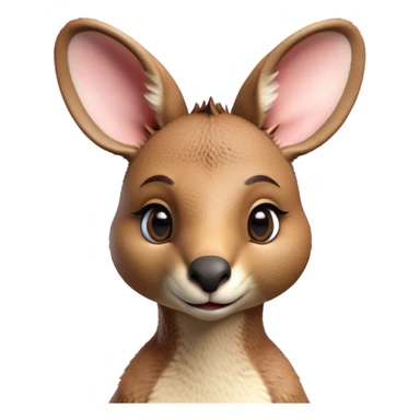 Cinematic Realistic Cute Kangaroo Portrait Emoji, Head tilted playfully and inquisitively, featuring a compact, agile build with soft, warm tawny fur and a characteristically endearing face with bright, curious eyes and perky ears, rendered with lifelike detail and natural highlights, high shine, affectionate and spirited, styled with a touch of outback whimsy, soft glowing outline, capturing the essence of a mischievous yet lovable kangaroo that seems poised to hop playfully into your arms! sticker