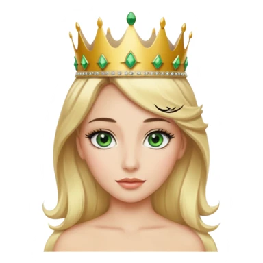 Emoji d’une femme blonde aux yeux en amande vert avec de long cils noir et une couronne avec écrit Princesse Elite sticker