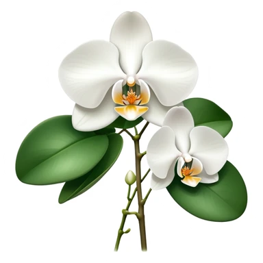 Elegant phalaenopsis moth orchid with white blooms and two visible green leaves at the base sticker