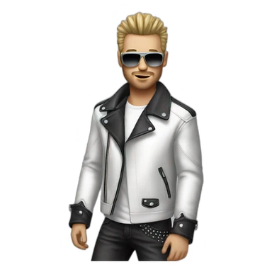 Punk male-with white leather jacket-mirror glasses sticker