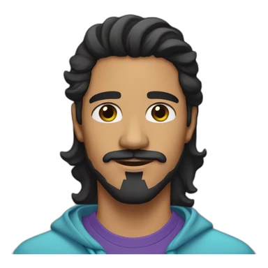 young latino man with long wavy black hair and black light beard and mustache and black eyes  sticker